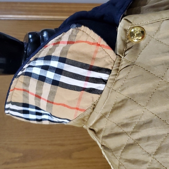 Burberry tan quilted cotton jacket coat nova check flip cuff and collar reverse - Picture 5 of 14